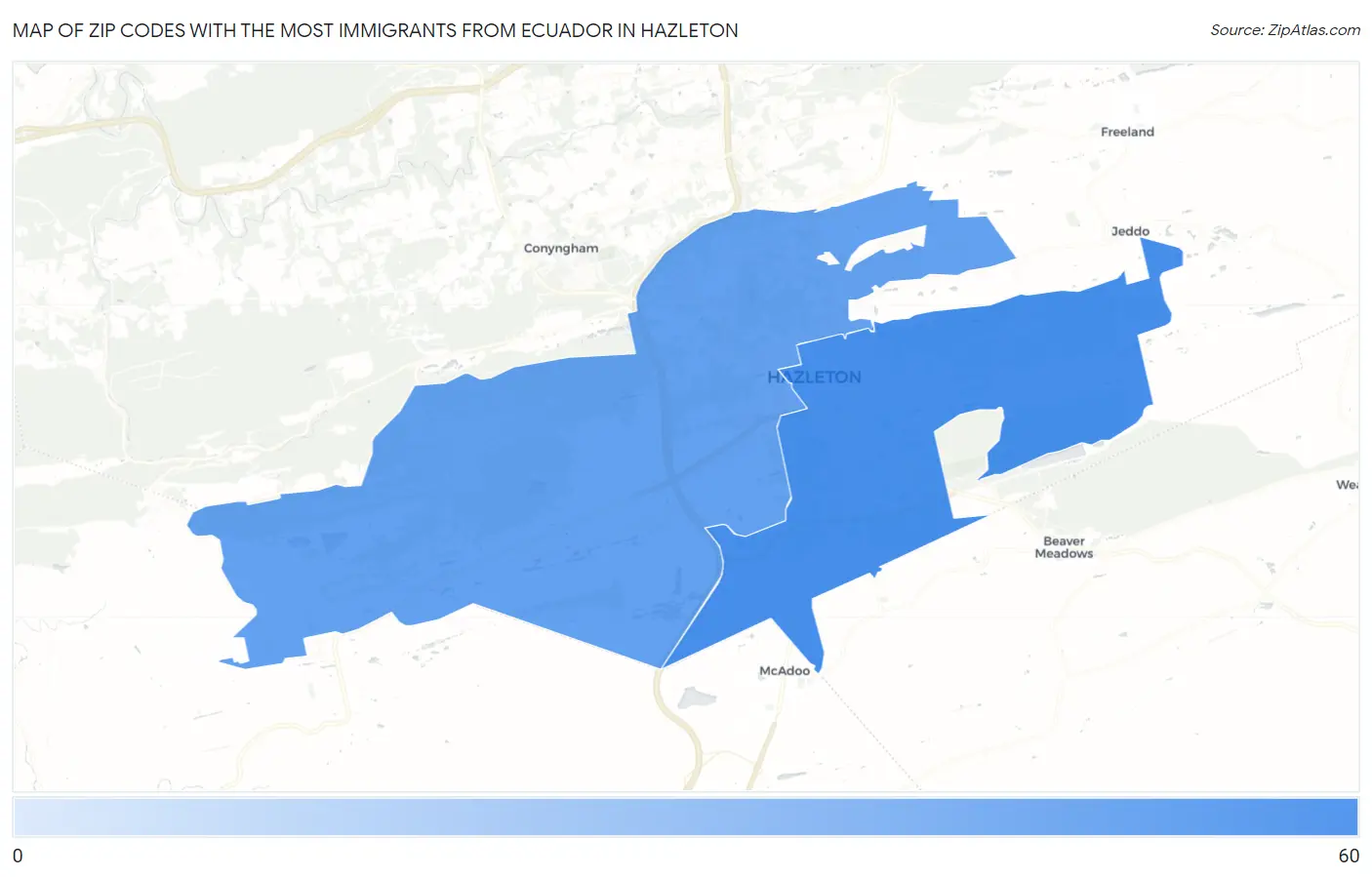 Zip Codes with the Most Immigrants from Ecuador in Hazleton Map