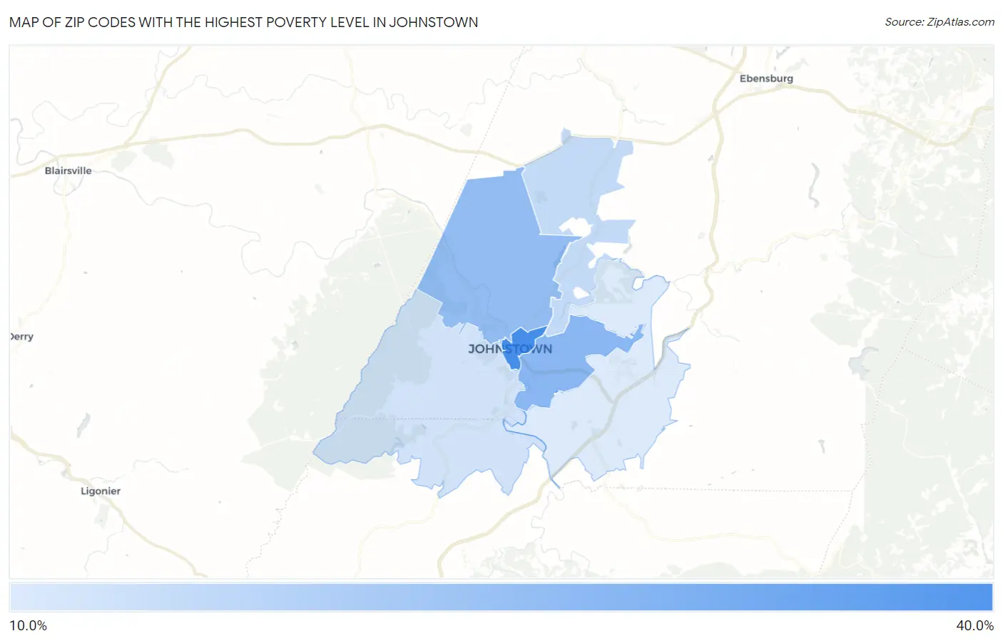 Zip Codes with the Highest Poverty Level in Johnstown Map