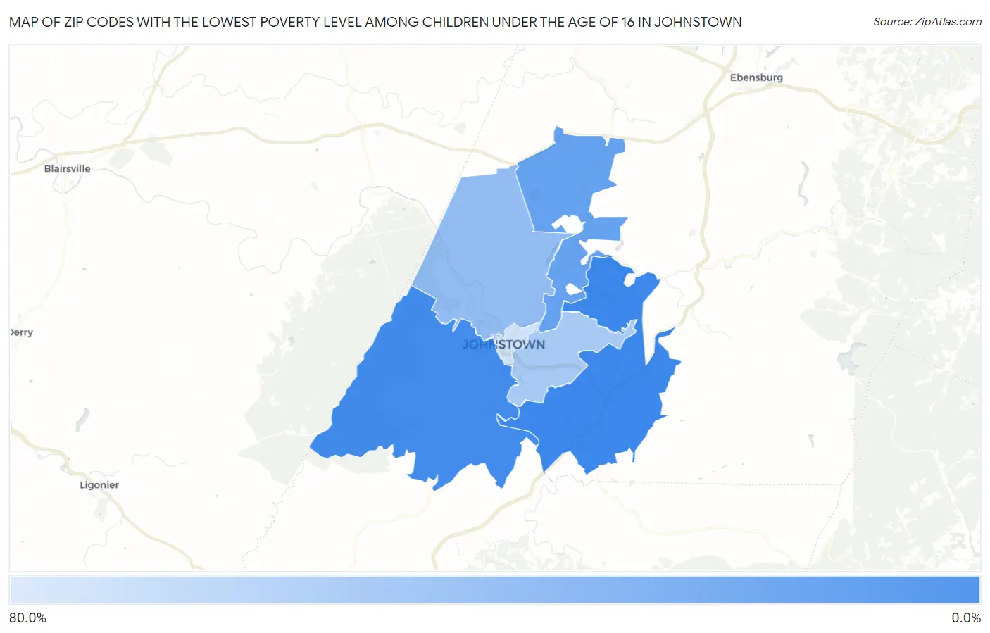 Zip Codes with the Lowest Poverty Level Among Children Under the Age of 16 in Johnstown Map