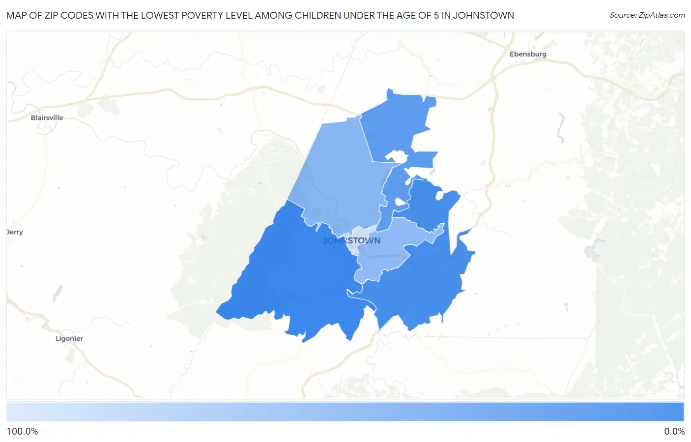 Zip Codes with the Lowest Poverty Level Among Children Under the Age of 5 in Johnstown Map