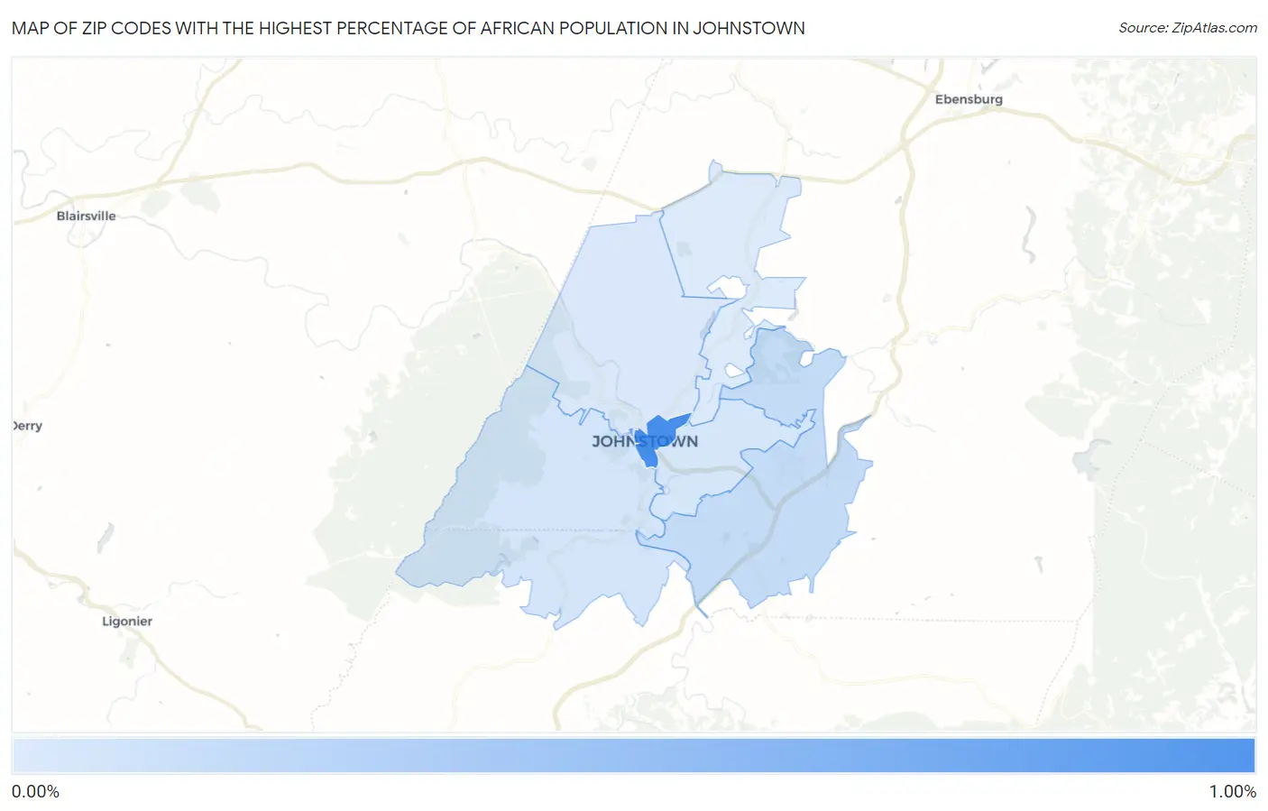 Zip Codes with the Highest Percentage of African Population in Johnstown Map