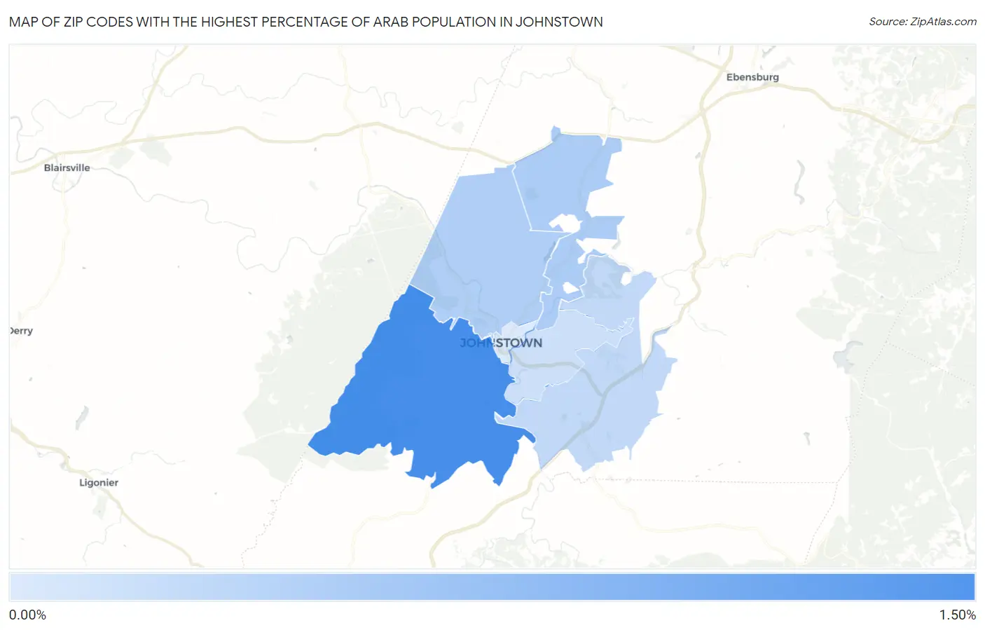 Zip Codes with the Highest Percentage of Arab Population in Johnstown Map