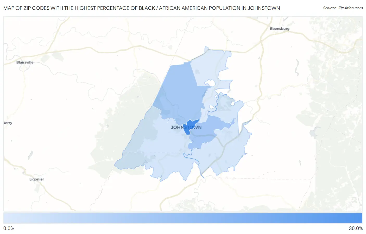Zip Codes with the Highest Percentage of Black / African American Population in Johnstown Map