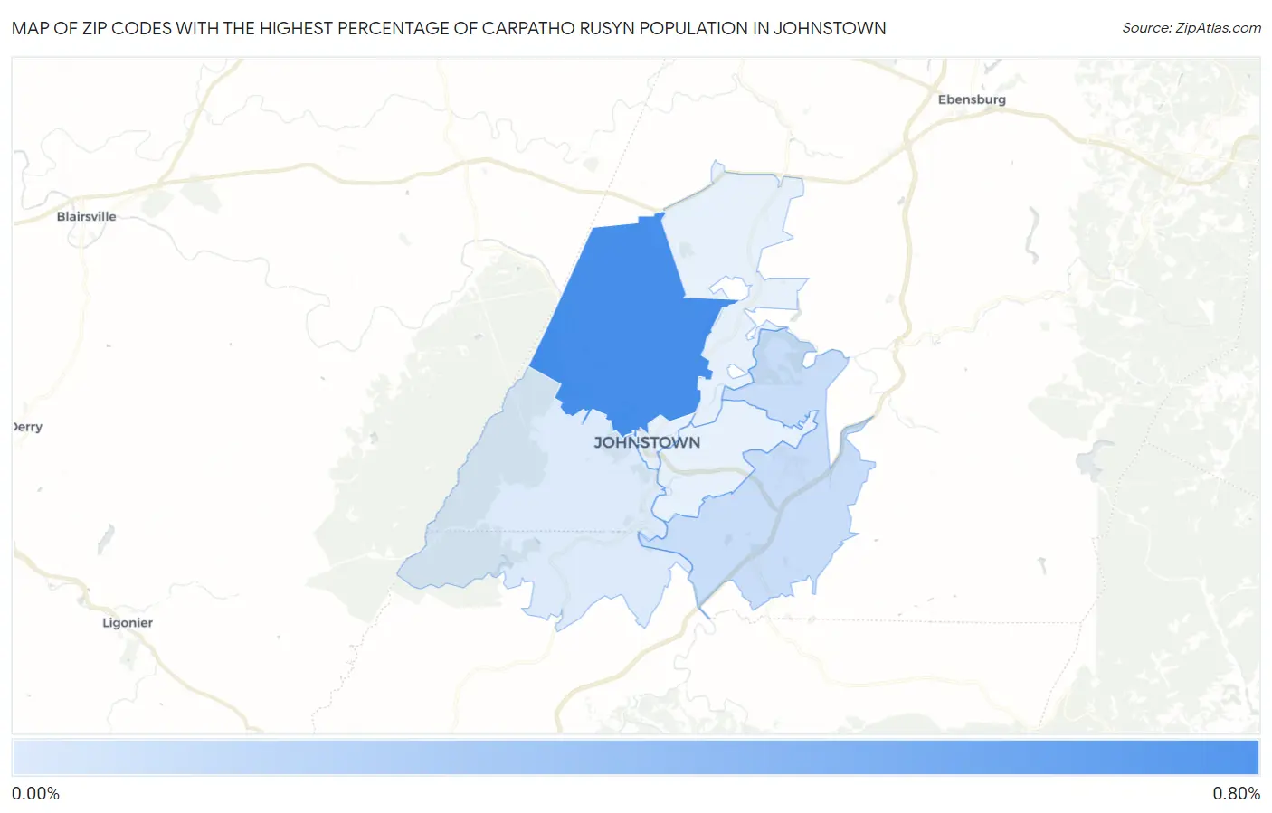 Zip Codes with the Highest Percentage of Carpatho Rusyn Population in Johnstown Map