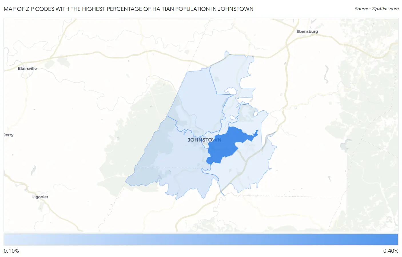 Zip Codes with the Highest Percentage of Haitian Population in Johnstown Map