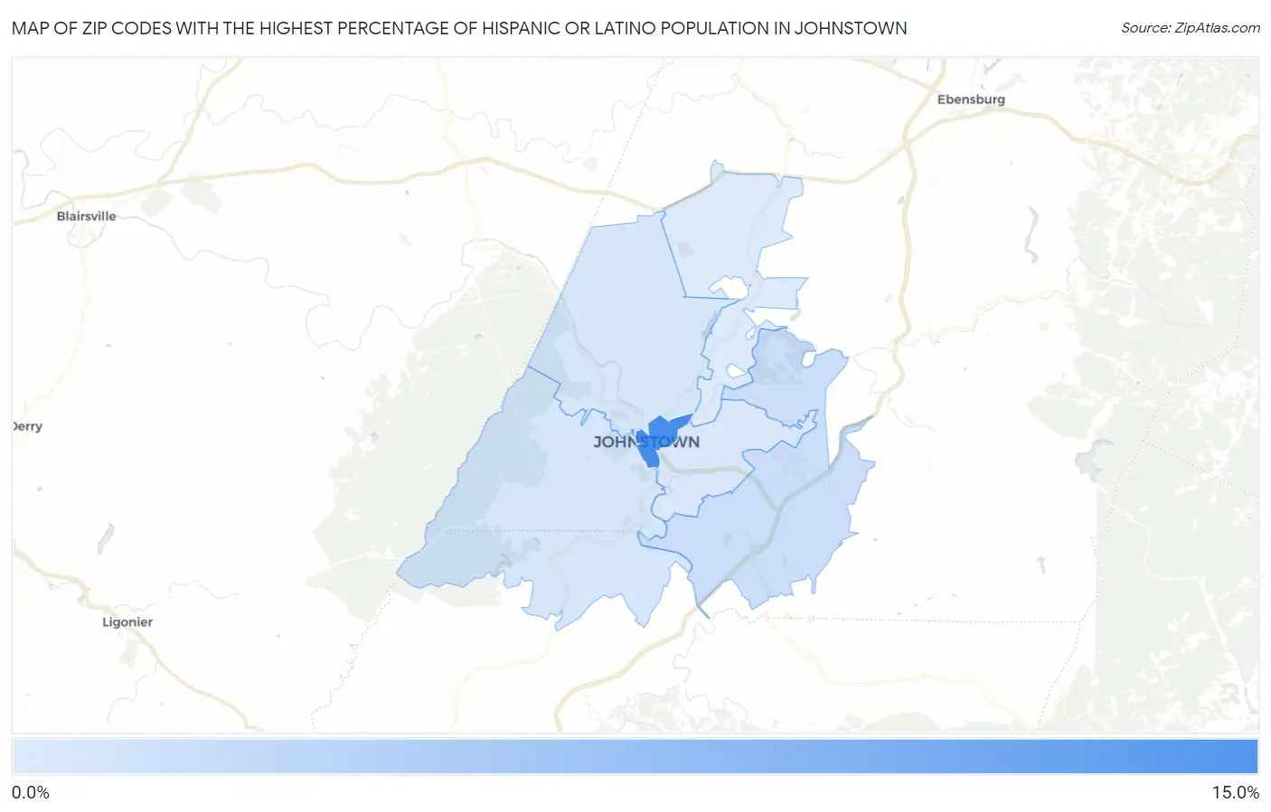 Zip Codes with the Highest Percentage of Hispanic or Latino Population in Johnstown Map