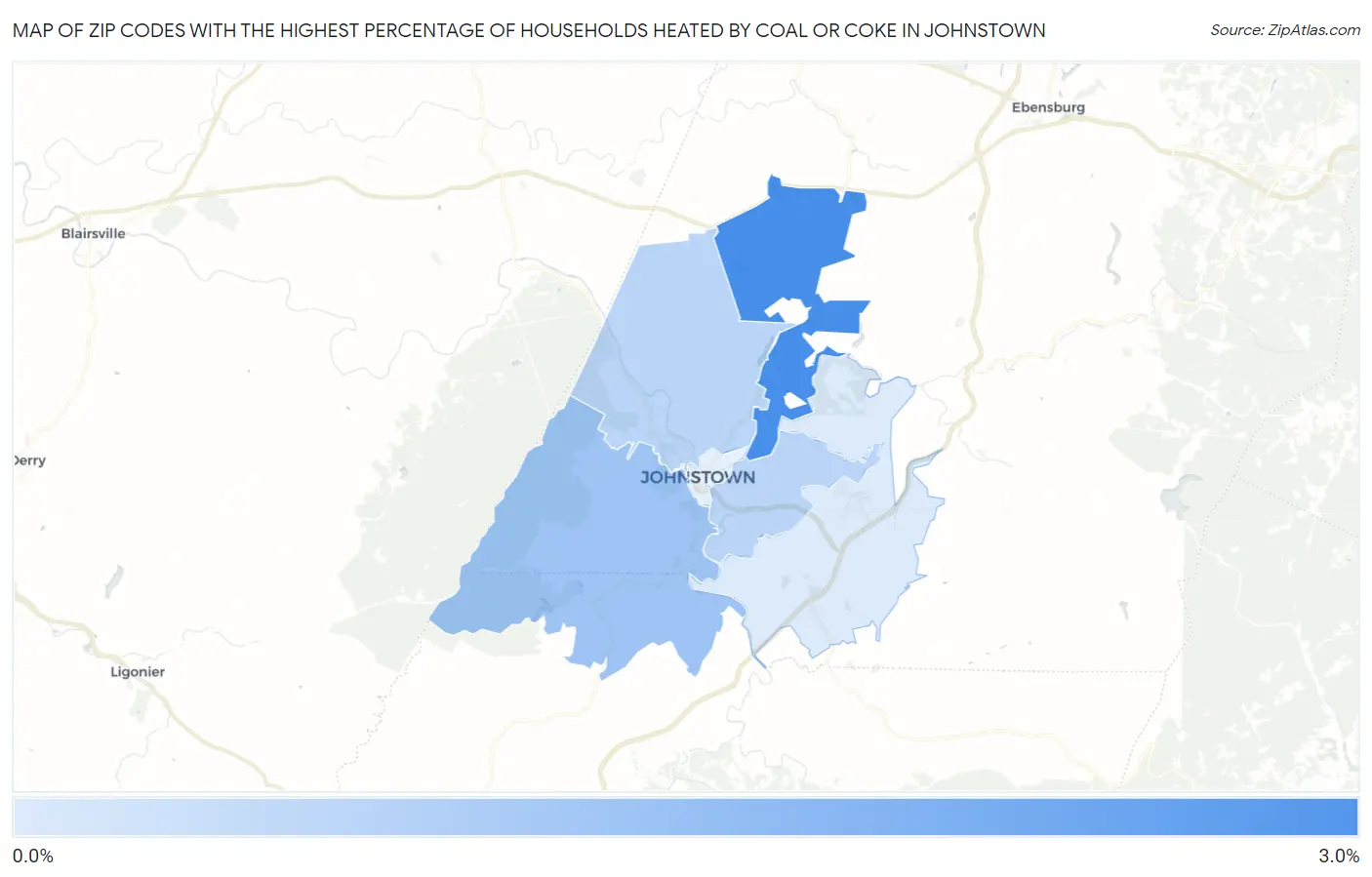 Zip Codes with the Highest Percentage of Households Heated by Coal or Coke in Johnstown Map