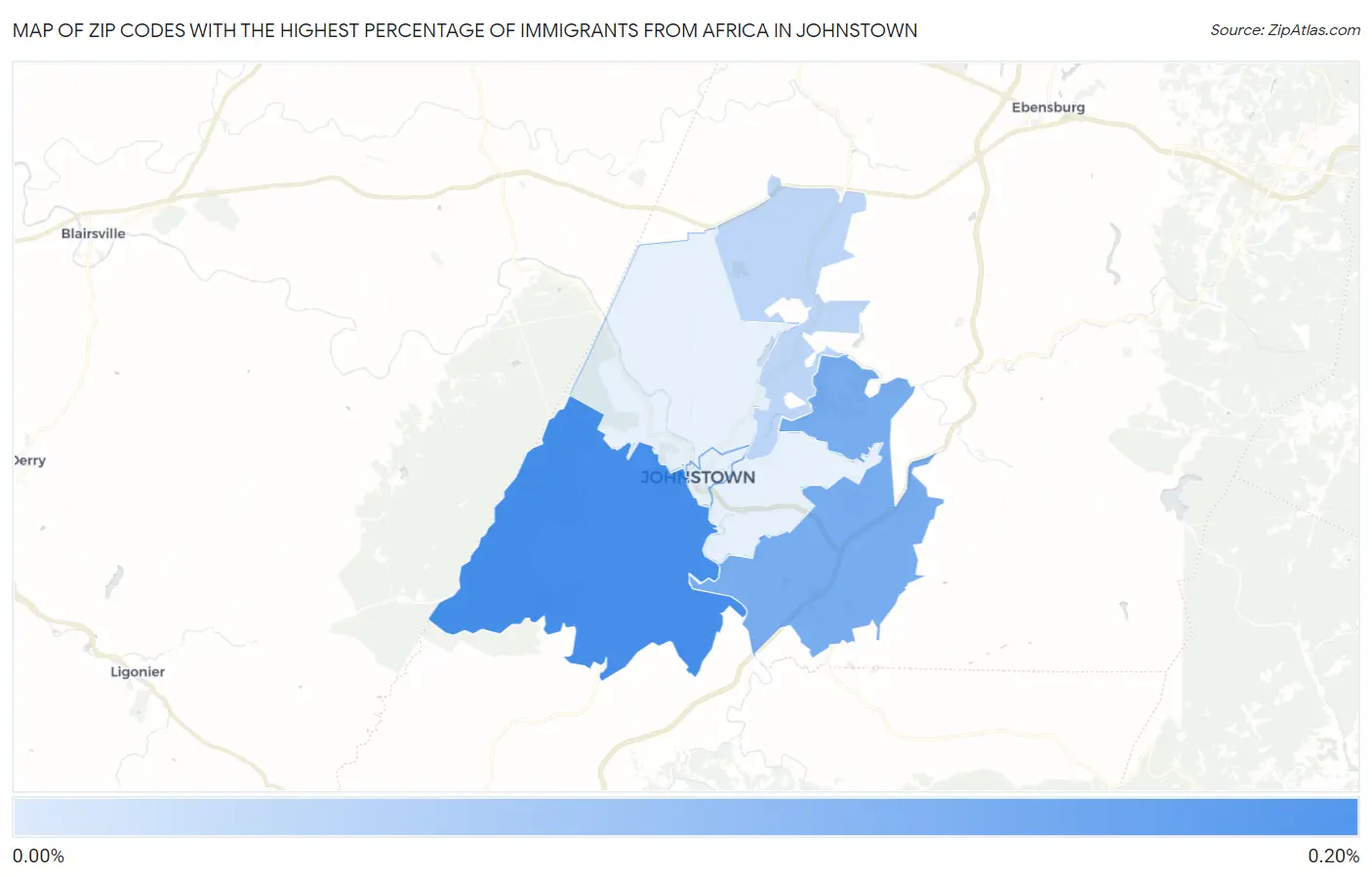 Zip Codes with the Highest Percentage of Immigrants from Africa in Johnstown Map