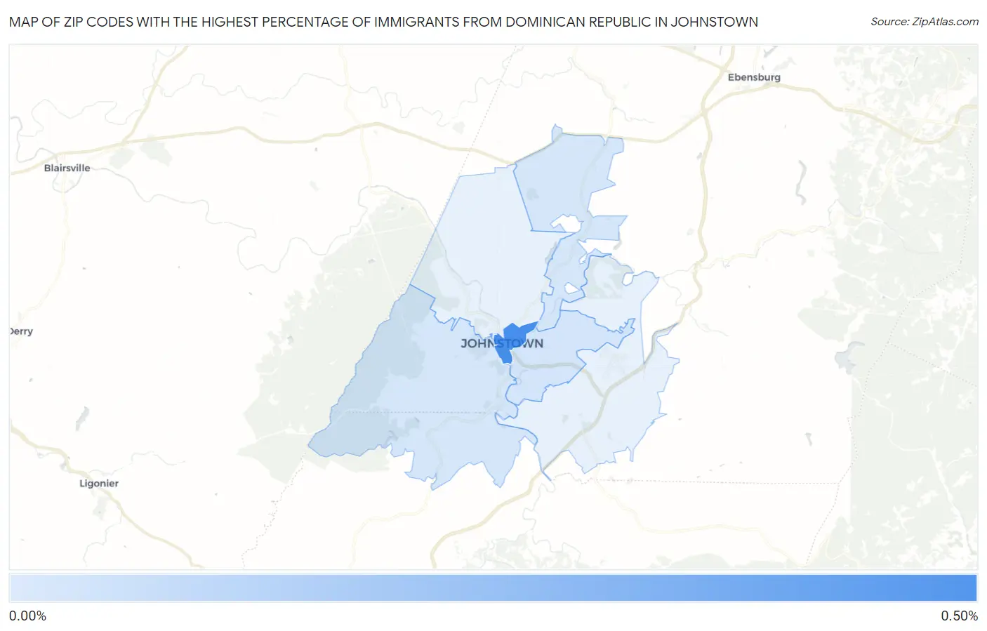 Zip Codes with the Highest Percentage of Immigrants from Dominican Republic in Johnstown Map
