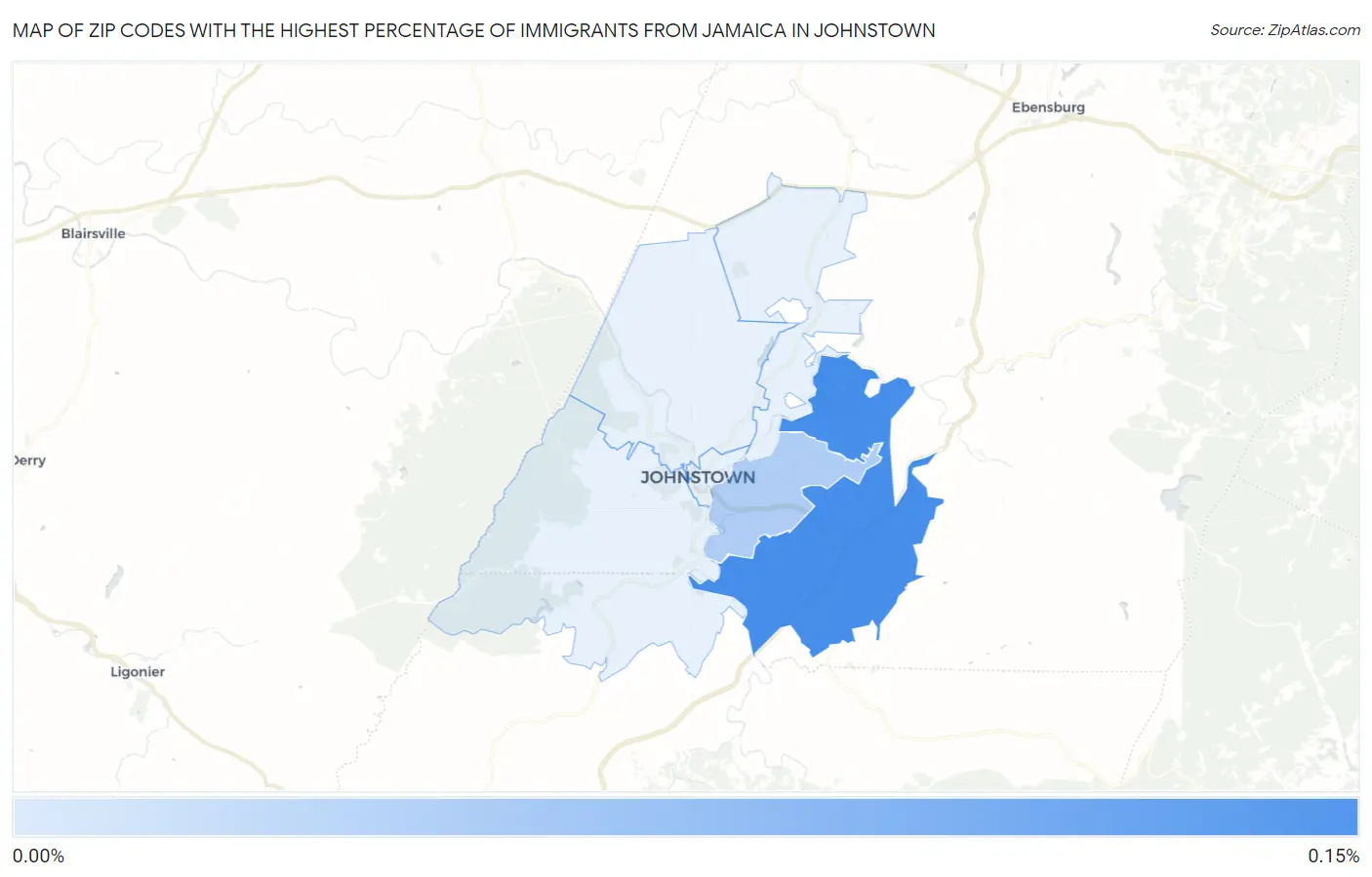 Zip Codes with the Highest Percentage of Immigrants from Jamaica in Johnstown Map