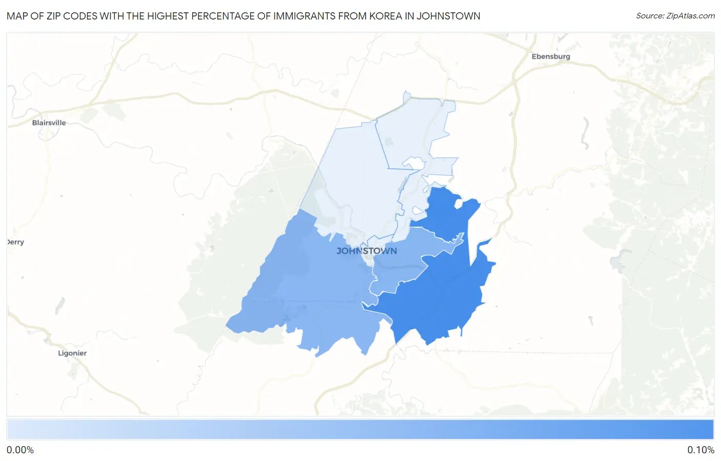 Zip Codes with the Highest Percentage of Immigrants from Korea in Johnstown Map