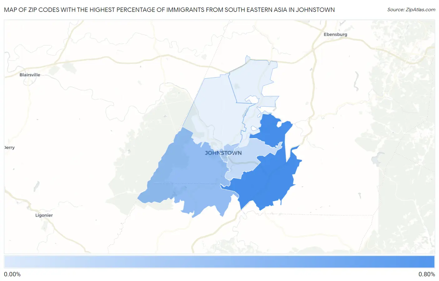 Zip Codes with the Highest Percentage of Immigrants from South Eastern Asia in Johnstown Map