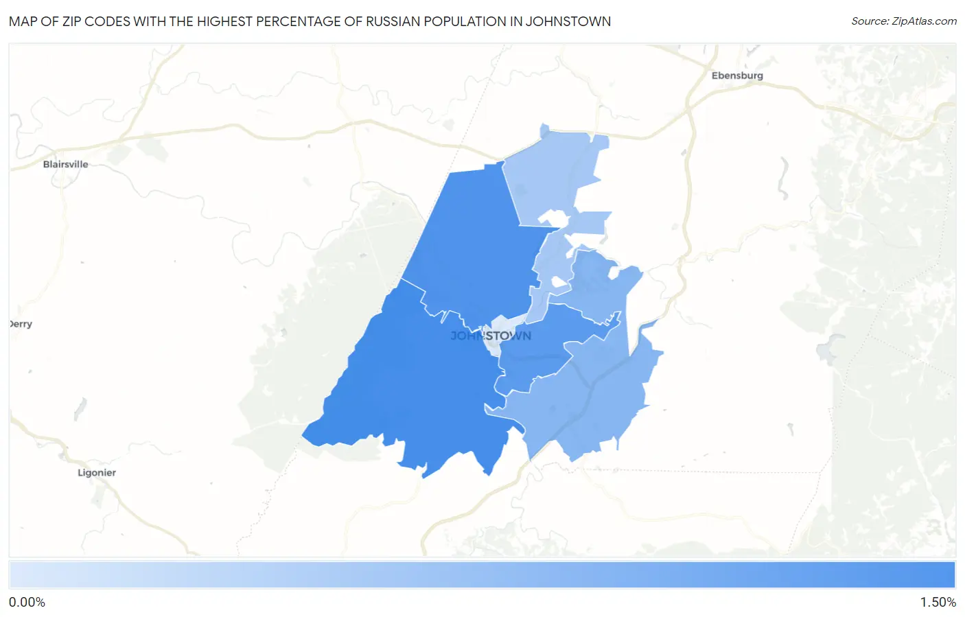 Zip Codes with the Highest Percentage of Russian Population in Johnstown Map