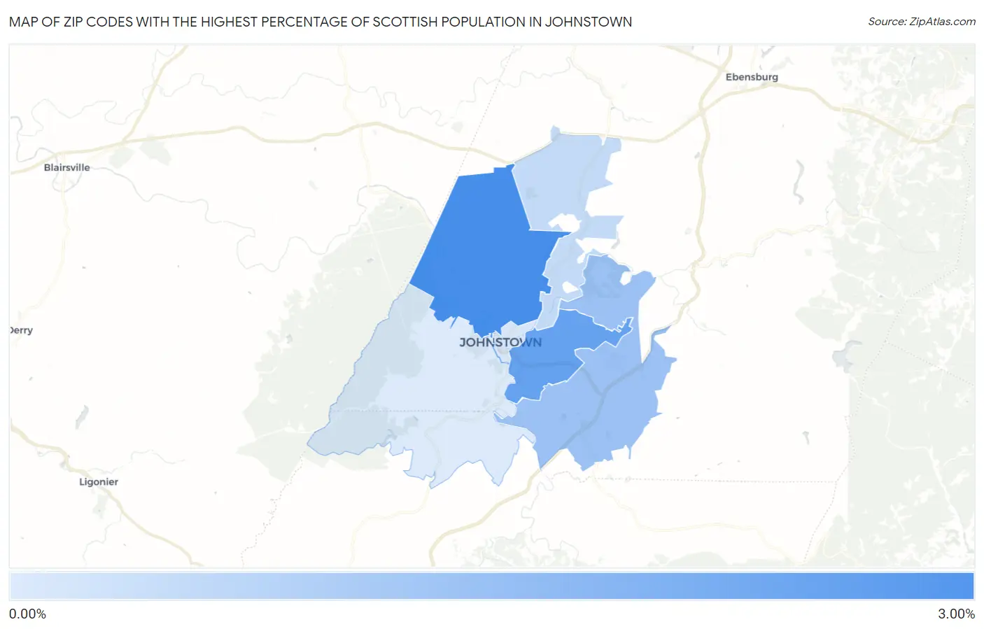 Zip Codes with the Highest Percentage of Scottish Population in Johnstown Map