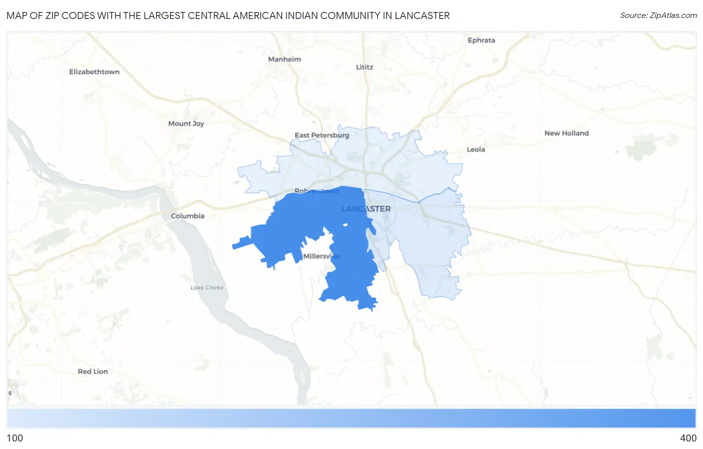 Zip Codes with the Largest Central American Indian Community in Lancaster Map