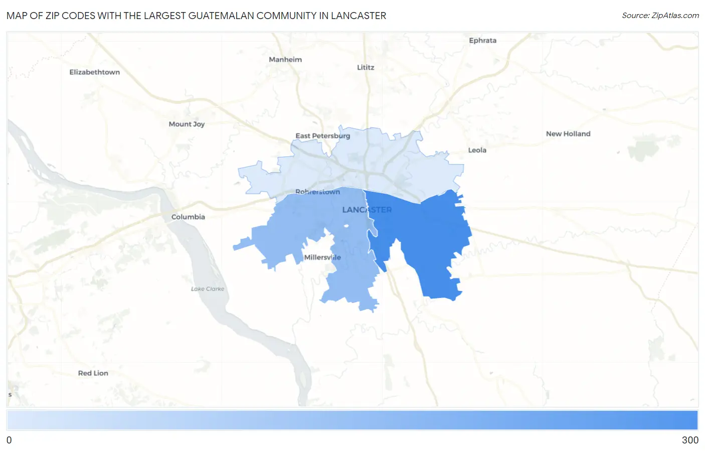 Zip Codes with the Largest Guatemalan Community in Lancaster Map