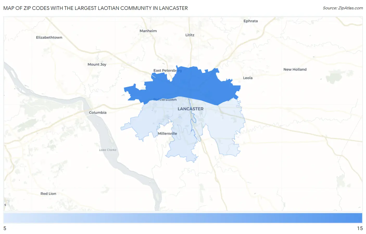 Zip Codes with the Largest Laotian Community in Lancaster Map
