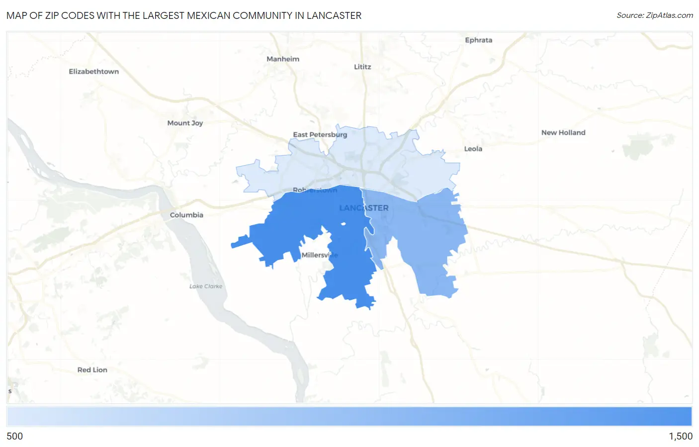 Zip Codes with the Largest Mexican Community in Lancaster Map
