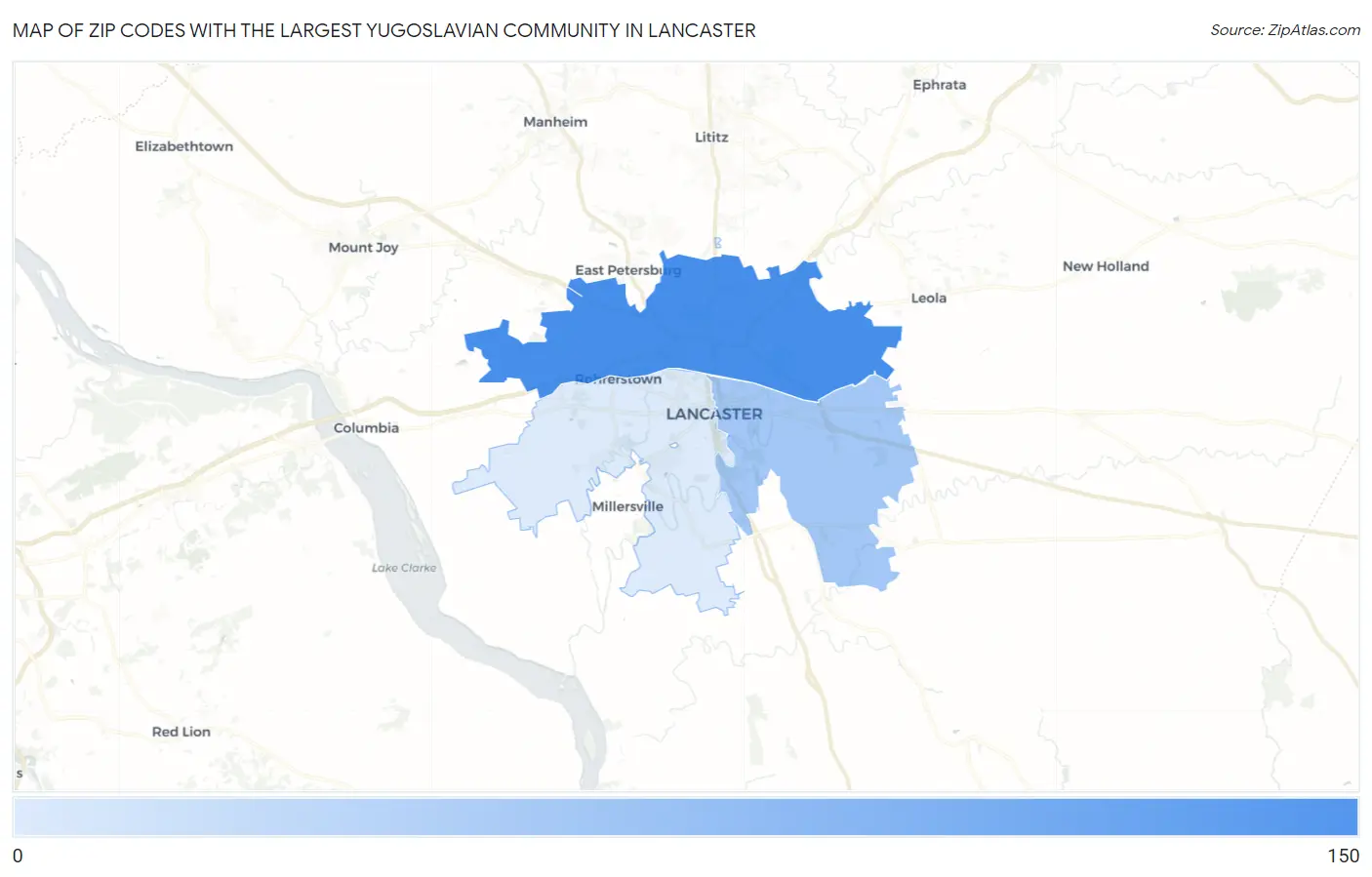 Zip Codes with the Largest Yugoslavian Community in Lancaster Map