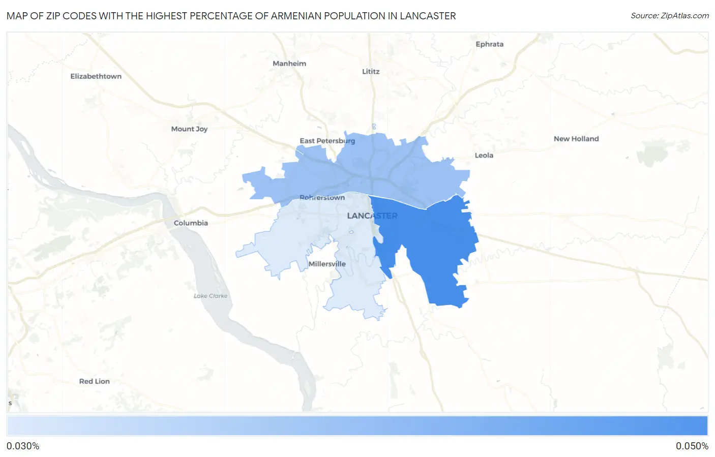 Zip Codes with the Highest Percentage of Armenian Population in Lancaster Map