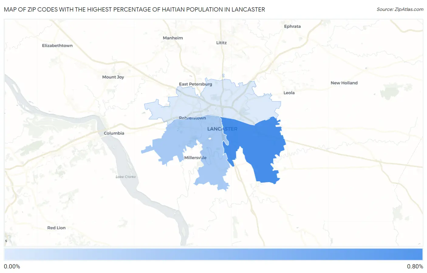 Zip Codes with the Highest Percentage of Haitian Population in Lancaster Map