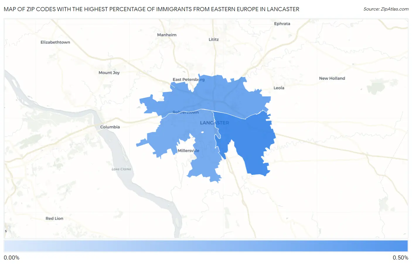 Zip Codes with the Highest Percentage of Immigrants from Eastern Europe in Lancaster Map
