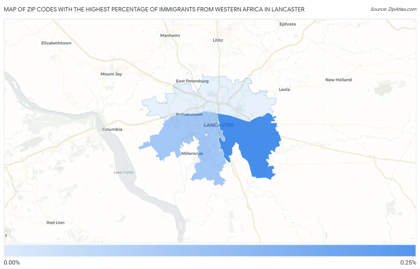 Zip Codes with the Highest Percentage of Immigrants from Western Africa in Lancaster Map