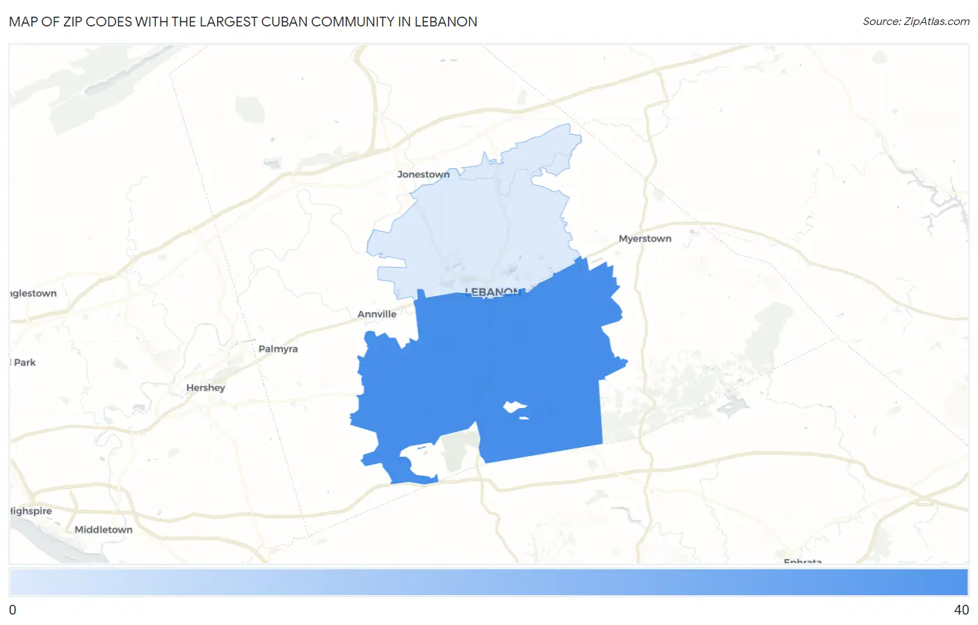 Zip Codes with the Largest Cuban Community in Lebanon Map