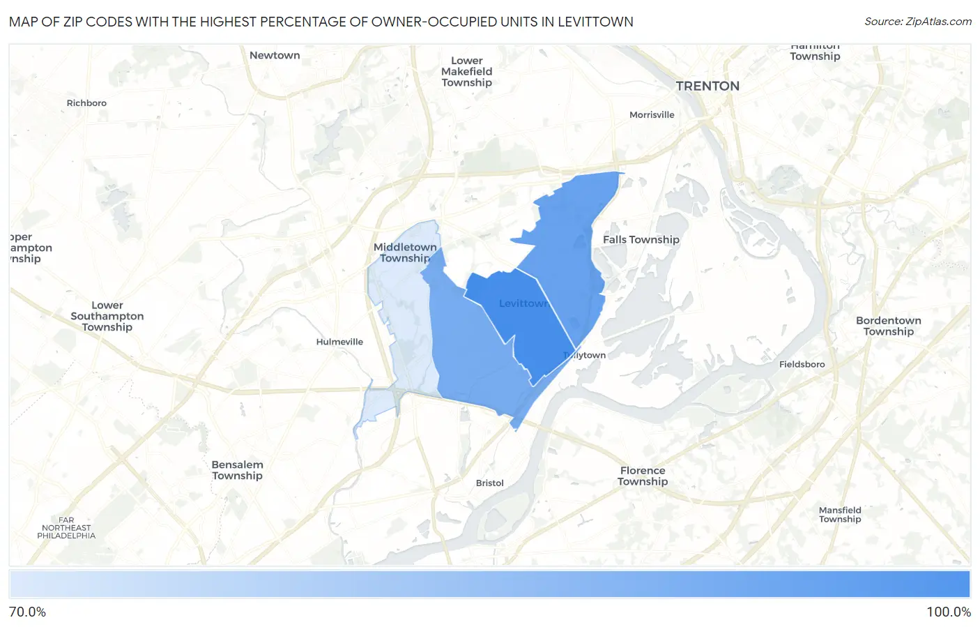 Zip Codes with the Highest Percentage of Owner-Occupied Units in Levittown Map