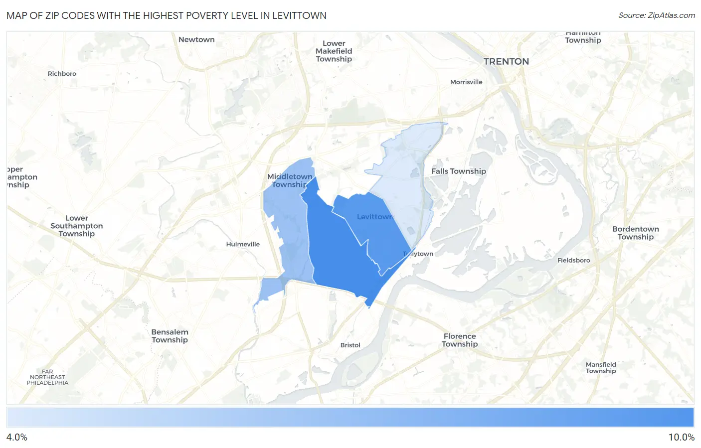 Zip Codes with the Highest Poverty Level in Levittown Map