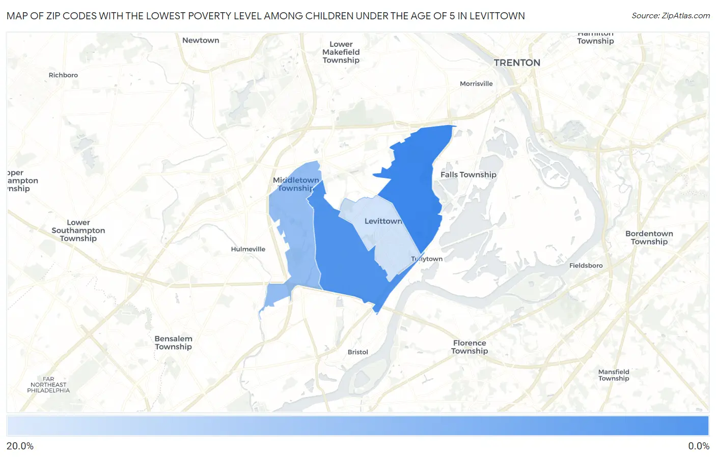 Zip Codes with the Lowest Poverty Level Among Children Under the Age of 5 in Levittown Map