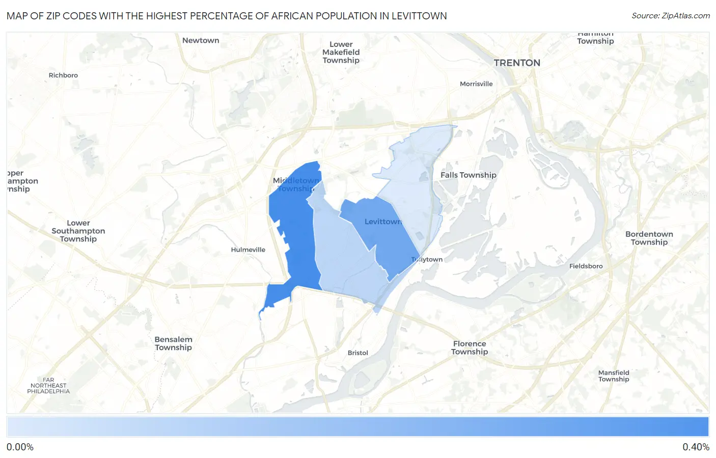 Zip Codes with the Highest Percentage of African Population in Levittown Map