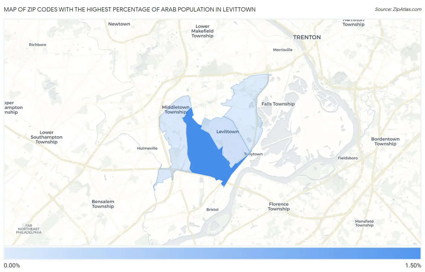 Zip Codes with the Highest Percentage of Arab Population in Levittown Map