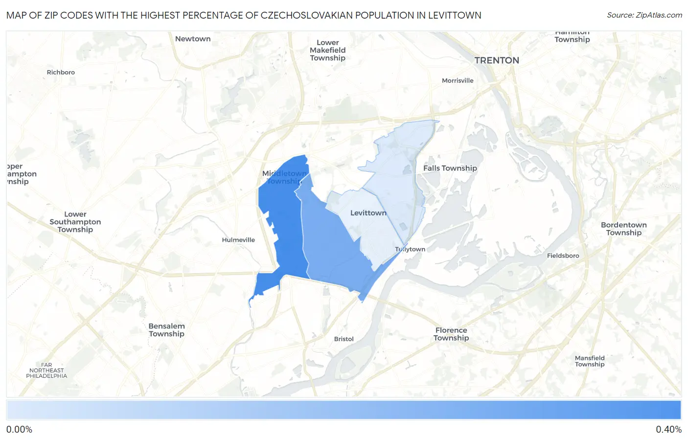 Zip Codes with the Highest Percentage of Czechoslovakian Population in Levittown Map