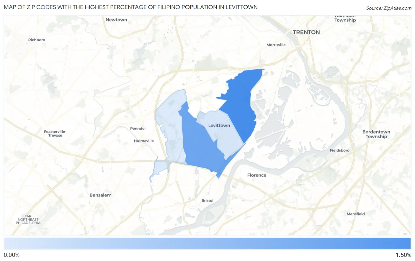 Zip Codes with the Highest Percentage of Filipino Population in Levittown Map