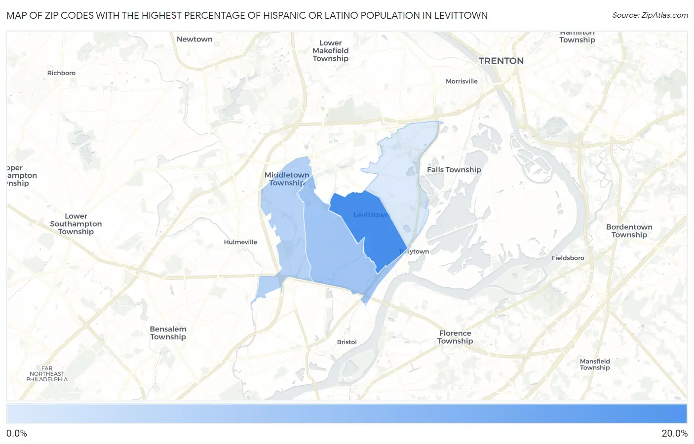 Zip Codes with the Highest Percentage of Hispanic or Latino Population in Levittown Map