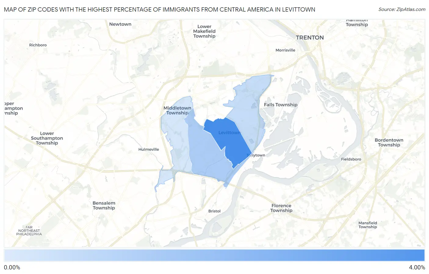 Zip Codes with the Highest Percentage of Immigrants from Central America in Levittown Map