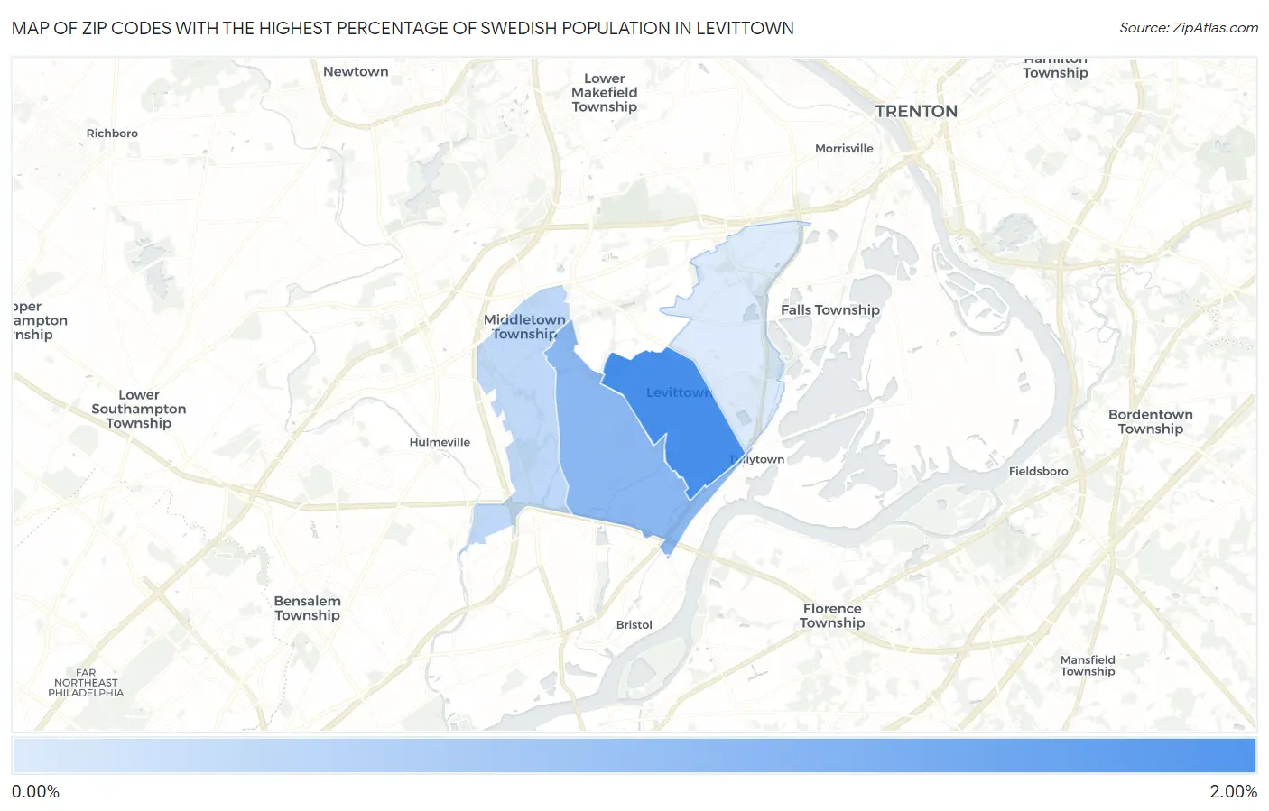 Zip Codes with the Highest Percentage of Swedish Population in Levittown Map