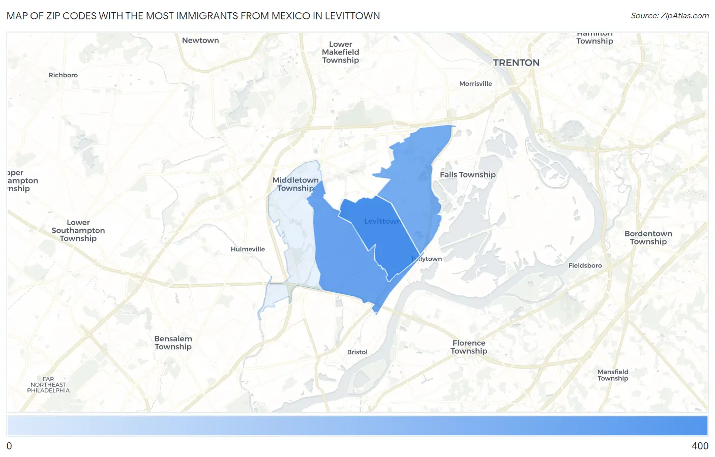 Zip Codes with the Most Immigrants from Mexico in Levittown Map