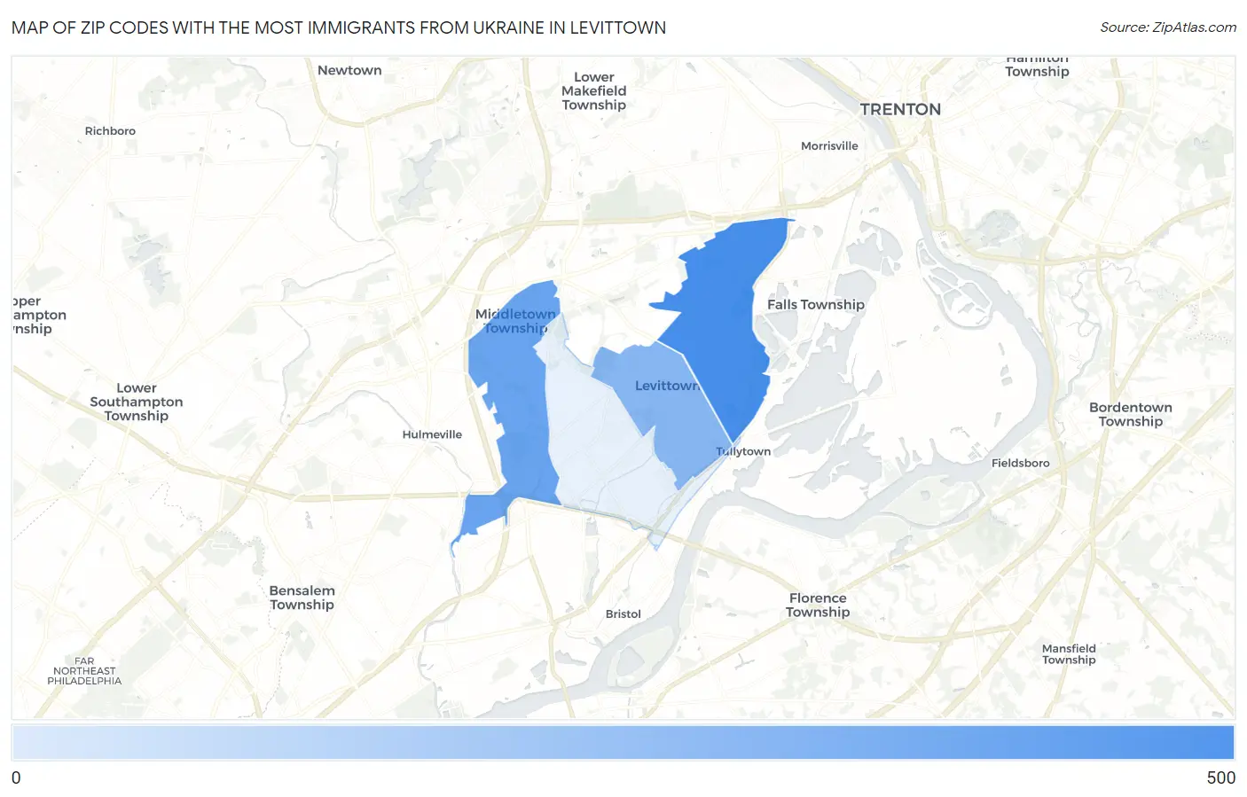 Zip Codes with the Most Immigrants from Ukraine in Levittown Map