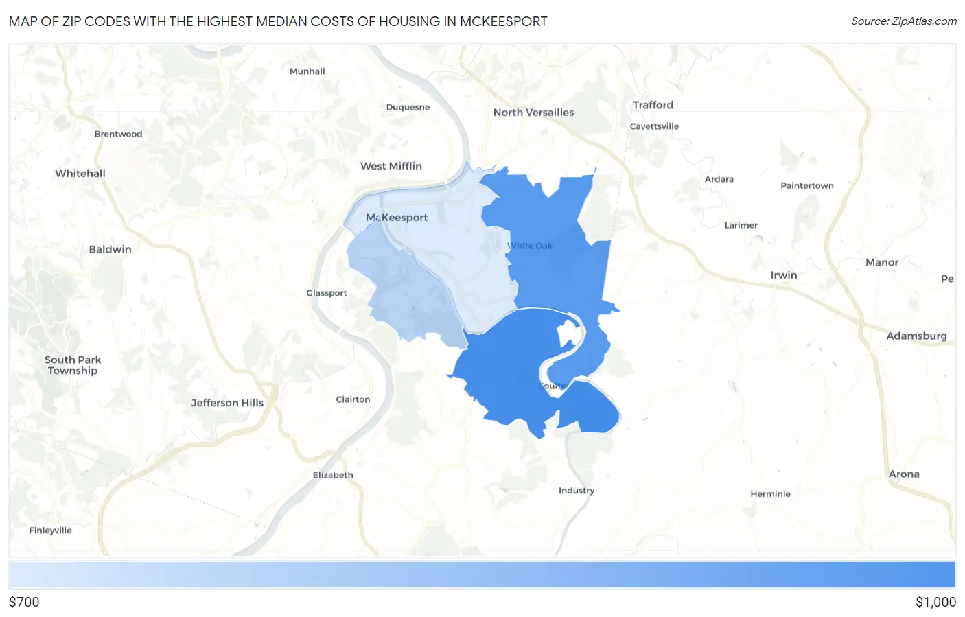 Zip Codes with the Highest Median Costs of Housing in Mckeesport Map