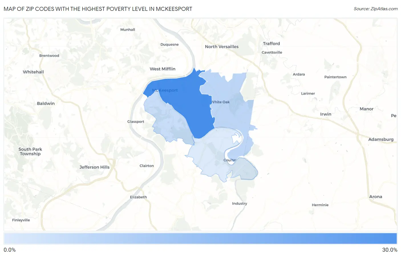 Zip Codes with the Highest Poverty Level in Mckeesport Map