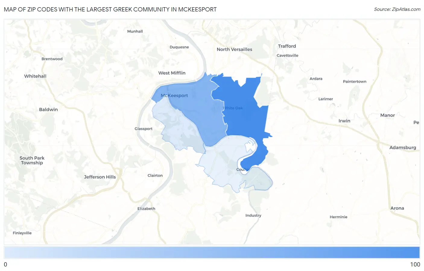 Zip Codes with the Largest Greek Community in Mckeesport Map