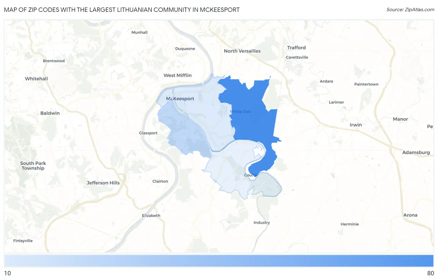 Zip Codes with the Largest Lithuanian Community in Mckeesport Map