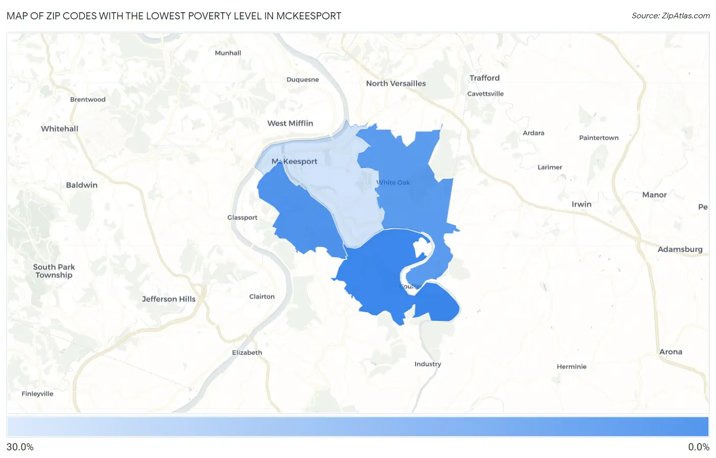 Zip Codes with the Lowest Poverty Level in Mckeesport Map