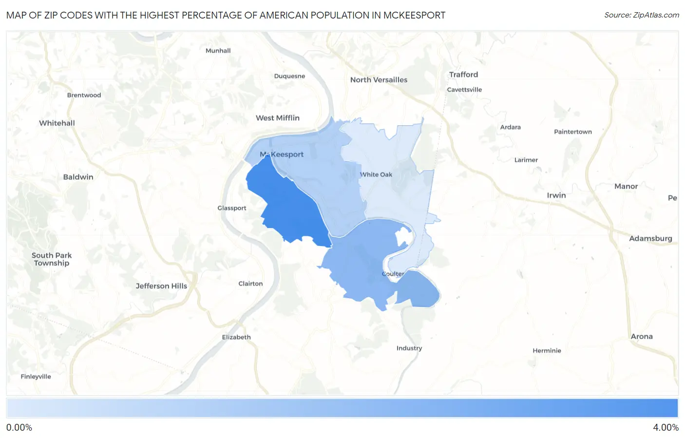Zip Codes with the Highest Percentage of American Population in Mckeesport Map