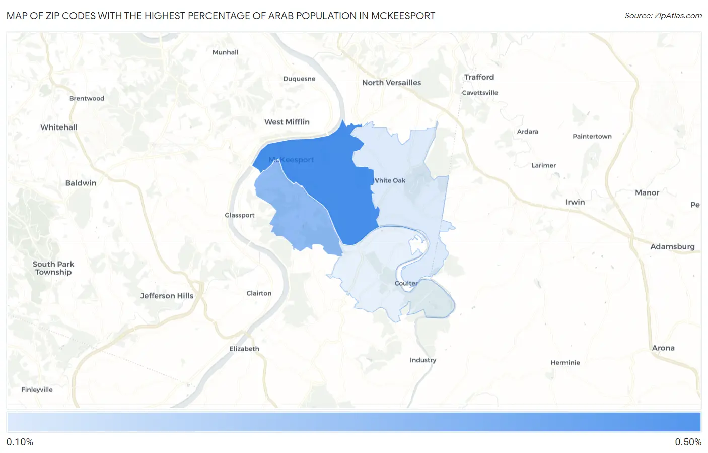 Zip Codes with the Highest Percentage of Arab Population in Mckeesport Map