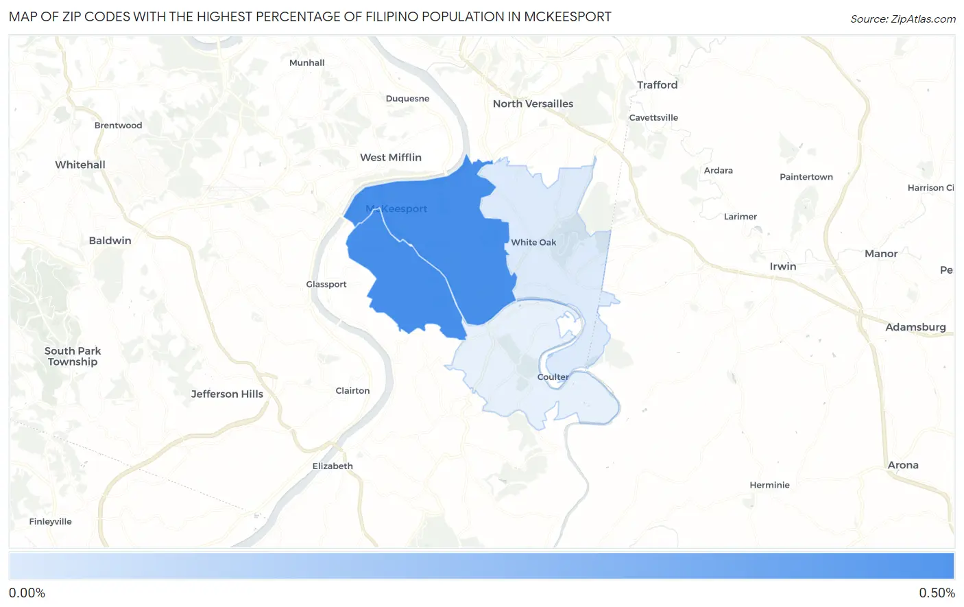 Zip Codes with the Highest Percentage of Filipino Population in Mckeesport Map