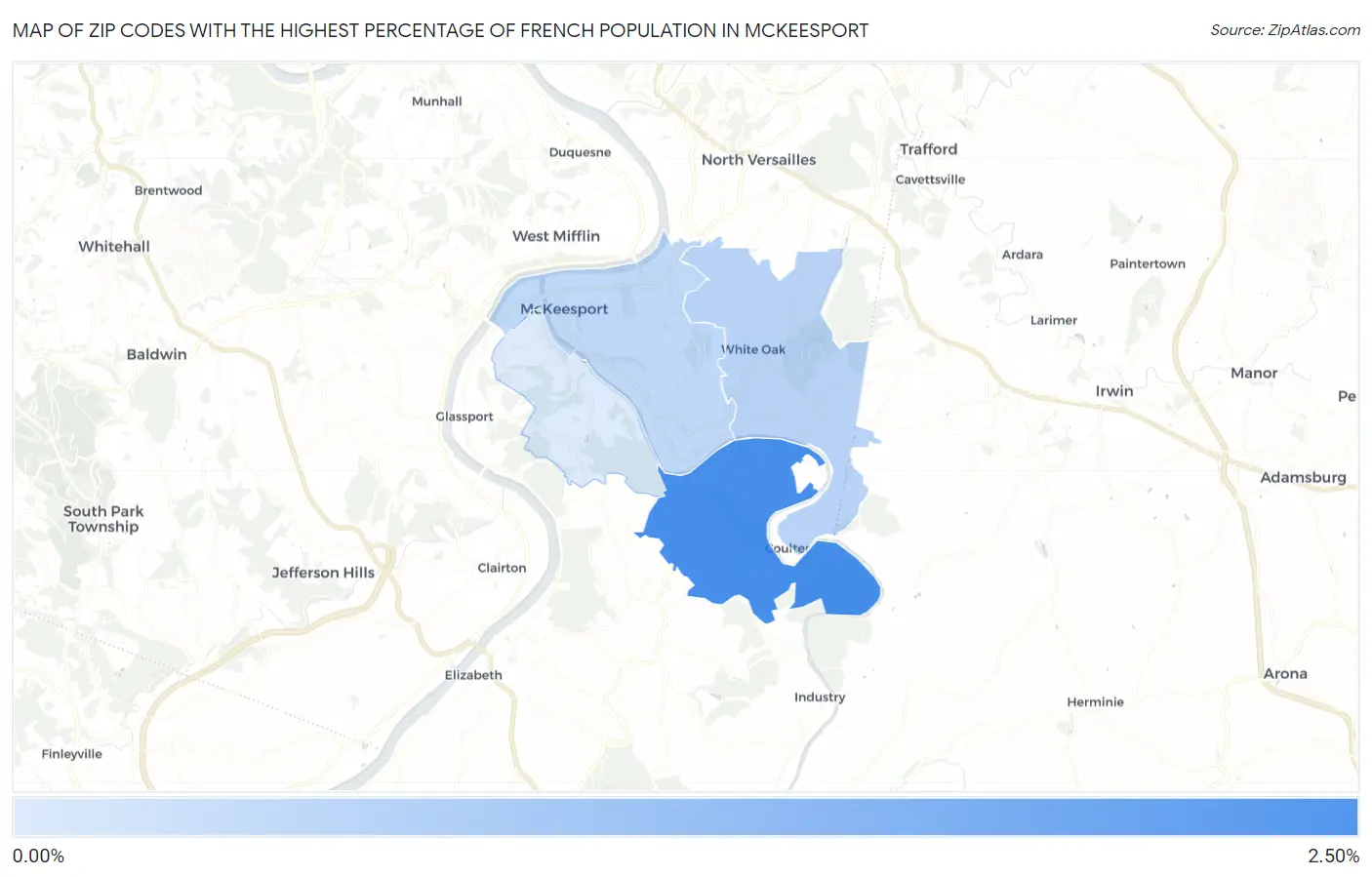 Zip Codes with the Highest Percentage of French Population in Mckeesport Map