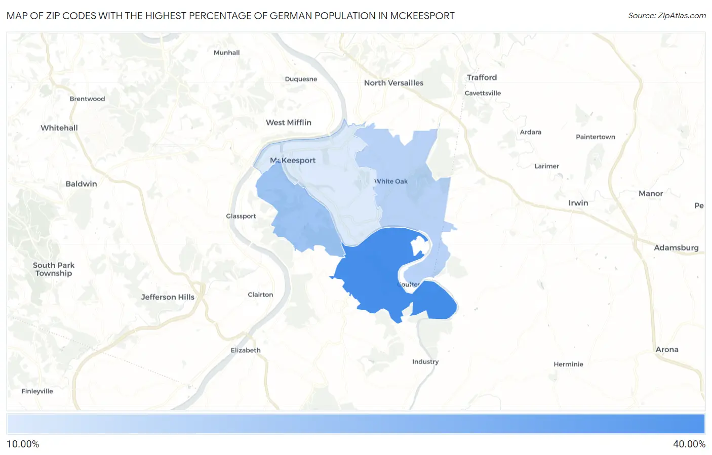 Zip Codes with the Highest Percentage of German Population in Mckeesport Map